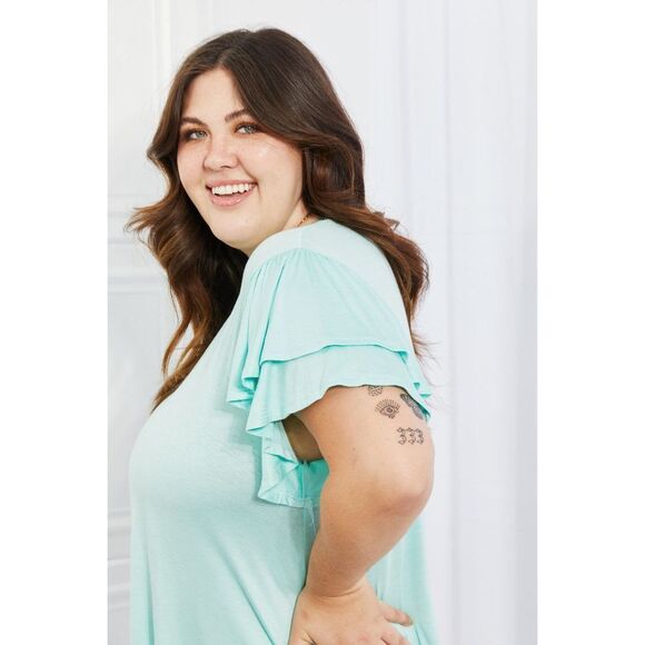 Culture Code Mi Amor Full Size Round Neck Ruffle Sleeve Top In Blue - Picture 5 of 12